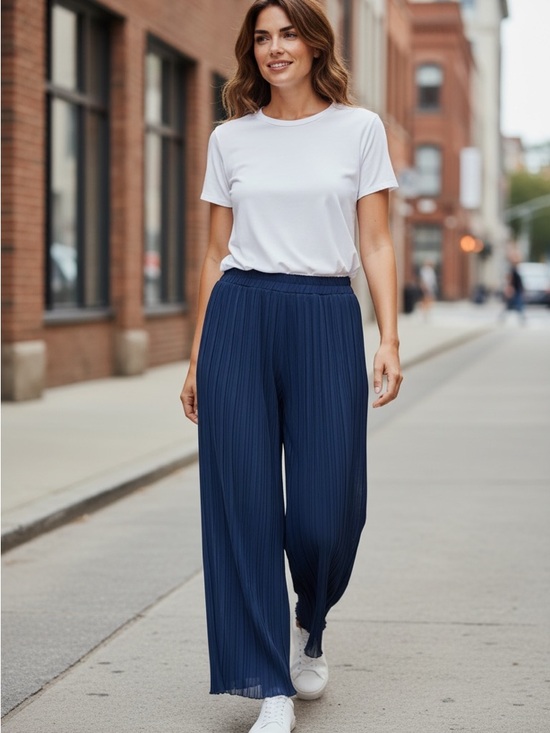 Papillon Blanc Pants - Papillon Navy Pleated Wide-Leg Pants Sz X-Large